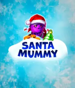  Discover the quirky "Santa Mummy" slot game by Belatra, featuring a mummified Santa decked out in festive holiday attire. This eye-catching image portrays the mummy with a bright purple hue, wearing a Santa hat, amid snowy blue and frosty snowflakes. The game's title, "Santa Mummy," is clearly shown in large, cool blue letters.